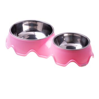 Podwójna miska ze stali nierdzewnej dla psa / kota - różowa - Hedo