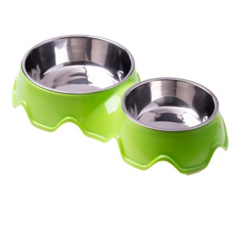Podwójna miska ze stali nierdzewnej dla psa / kota - zielona - Hedo