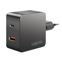 Podwójny adapter ładowania USB, 1x USB-A, 1x USB-C, GaN, 45 W, czarny