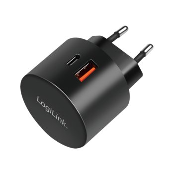 Podwójny adapter USB LogiLink, 1x USB-C PD, 1x USB-A QC, 20W  okrągły czarny - LogiLink