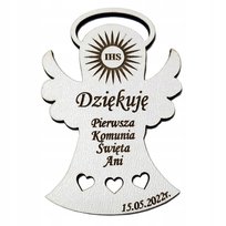 Podziękowania gości Komunia grawer anioł magnes