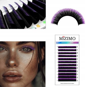 Pojedyncze Kolorowe Rzęsy 8-15mm, skręt D, 12 pasków CZARNO-FIOLETOWE - Tojato