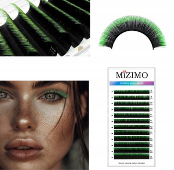 Pojedyncze Rzęsy 8-15mm, skręt D, 12 pasków OMBRE CZARNO-ZIELONE - Tojato