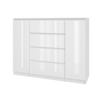 Pojemna komoda AVEN 120 cm - biały połysk - z 2 szafkami i 4 szufladami