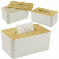 Pojemnik Na Chusteczki Higieniczne Biały Pokrywka Bambusowa Chustecznik