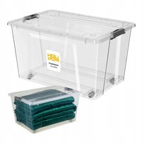 Pojemnik Plastikowy Z Pokrywą 50L Na Kółkach Duże Pudło Na Ubrania Zabawki