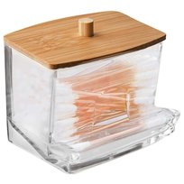 Pojemnik PODAJNIK na patyczki kosmetyczne higieniczne do uszu z pokrywką bambusową