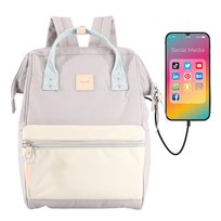 Pojemny plecak damski sportowy na laptopa z kieszeniami port USB Himawari, liliowy beżowy Himawari