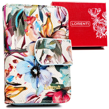 Pojemny portfel damski na karty i dokumenty kolorowe kwiaty portmonetka na suwak Lorenti, różnokolorowy - Lorenti