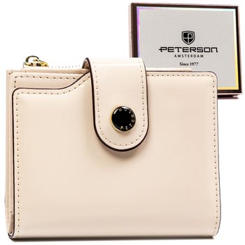 Pojemny portfel damski na karty i dokumenty ochrona RFID portmonetka na suwak Peterson, beżowy - Peterson