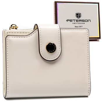 Pojemny portfel damski na karty i dokumenty ochrona RFID portmonetka na suwak Peterson, biały - Peterson