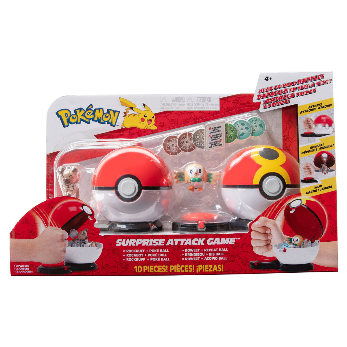POKEMON Surprise Attack, Rowlet vs. Rockruff W2, figurka gra zręcznościowa JAZWARES