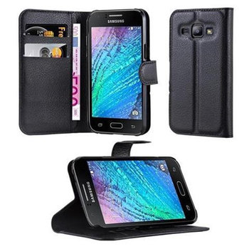Pokrowiec Do Samsung Galaxy J1 2015 w CZARNY PHANTOM Etui Portfel Obudowa Ochronny Case Cover Cadorabo - Cadorabo