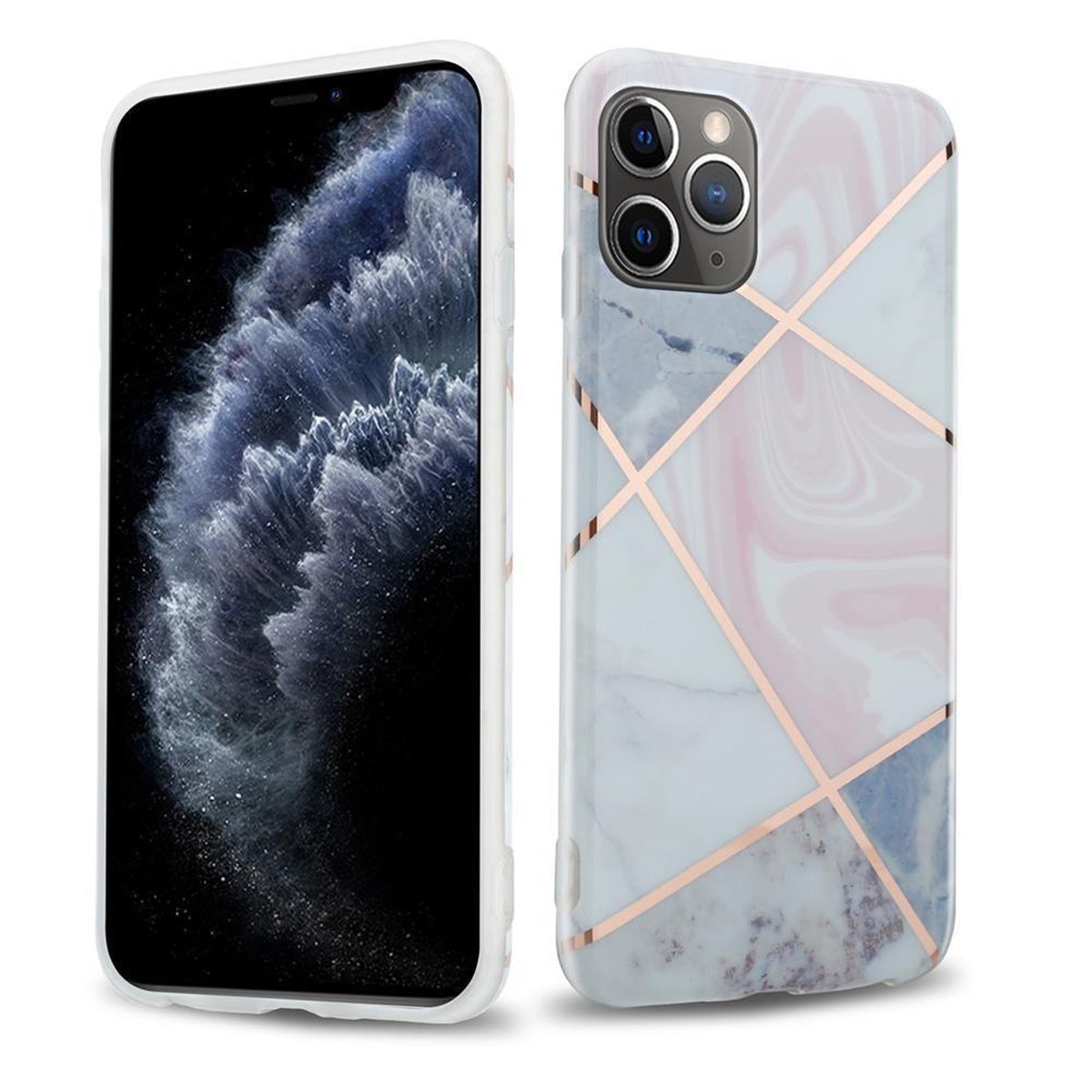 Pokrowiec Etui Do Apple iPhone 11 PRO MAX w Różowo Biało Złoty Marmur