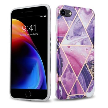 Pokrowiec Etui Do Apple iPhone 7 / 7S / 8 / SE 2020 w Fioletowe Fale Marmur No. 14 Obudowa Case Cover Silikon Plecki Cadorabo - Cadorabo