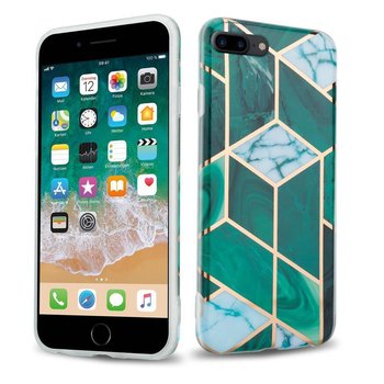Pokrowiec Etui Do Apple iPhone 7 PLUS / 7S PLUS / 8 PLUS w Ciemnozielono Biało Złoty Marmur No. 6 Obudowa Case Cover Silikon Plecki Cadorabo - Cadorabo
