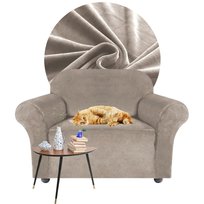 Pokrowiec Na Fotel Kanapę Sofę Elastyczny Welur Premium Aksamit 90-140 Cm 1 Os Beżowy