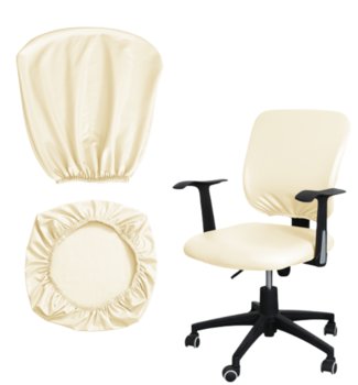 Pokrowiec Na Fotel Krzesło Obrotowe Biurowe Skóra Syntetyczna Ecru 2 Części - Domidekor