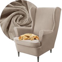Pokrowiec Na Fotel Uszak Welur Premium Aksamit Elastyczny Beżowy