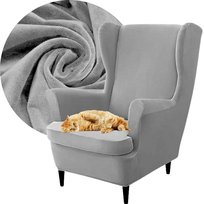 POKROWIEC NA FOTEL USZAK WELUR PREMIUM AKSAMIT ELASTYCZNY CIEMNY SZARY