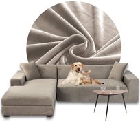 POKROWIEC NA NAROŻNIK KANAPĘ SOFĘ WELUR PREMIUM AKSAMIT LEWY 3+3OS BEŻOWY