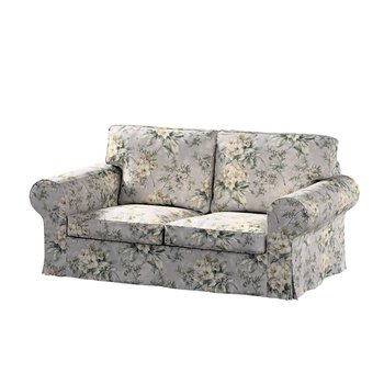 Pokrowiec na sofę dwuosobową rozkładaną Ektorp, DEKORIA, oliwkowo-beżowe kwiaty na szarym tle, 195x90x73 cm - Dekoria
