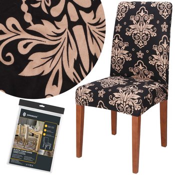 Pokrycie na krzesło, pokrowiec elastyczny, uniwersalny czarno-beżowy, dekoracja wnętrz - Springos