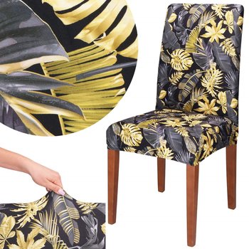 Pokrycie na krzesło, pokrowiec elastyczny, uniwersalny czarno-żółty, dekoracja wnętrz - Springos