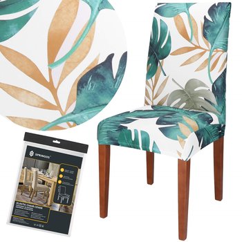 Pokrycie na krzesło, pokrowiec elastyczny, uniwersalny zielone liscie - Springos