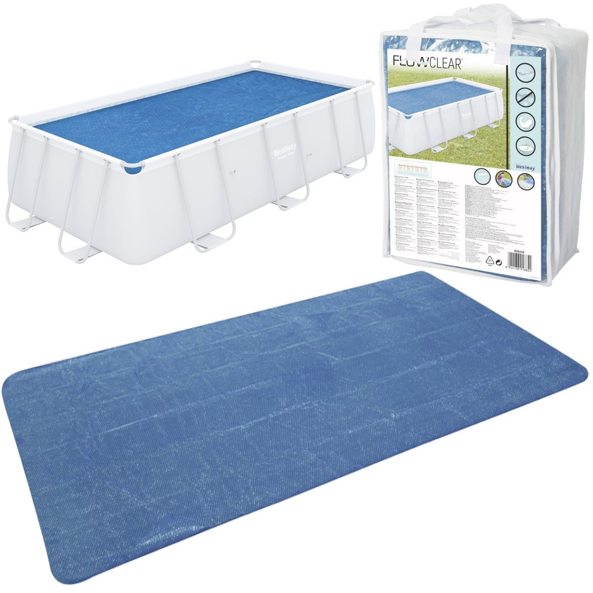 Pokrywa Solarna Folia na Basen Ogrodowy 4x2m Mata Plandeka BESTWAY 58240