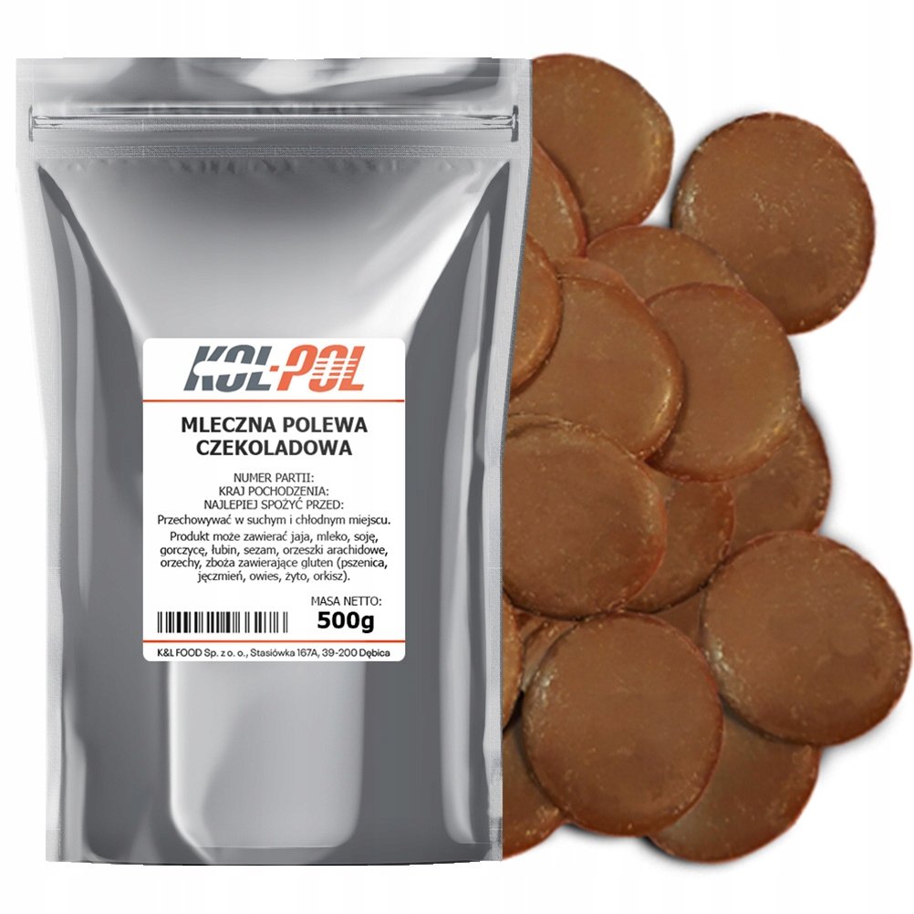 Kol-Pol POLEWA CZEKOLADOWA MLECZNA 500g Do rozpuszczania Krążki do deserów Kol-Pol