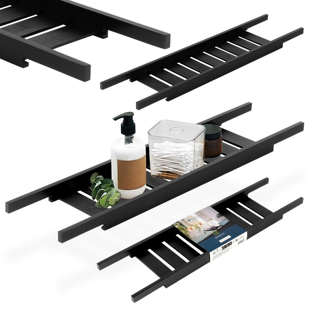 Bathroom Solutions Bathroom Solutions Półka Łazienkowa Na Wannę Bambusowa Czarna 68 Cm