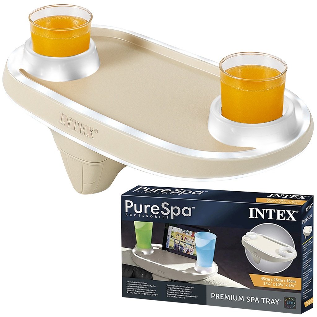 Półka LED z uchwytami na napoje do SPA – podświetlana taca do basenu z miejscem na tablet telefon Intex 28520!