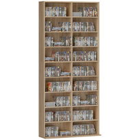 Półka na płyty CD, DVD i Blu-ray HOMCOM, miejsce na nośniki do 640 płyt CD, 360 płyt DVD lub 430 płyt Blu-ray, regulowane półki, regał do salonu, 78,5 x 24 x 175 cm, drewno naturalne