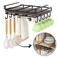 Półka, uchwyt podwieszany do szafki, organizer kuchenny z haczykami, czarny OR116CZ