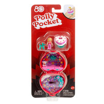Polly Pocket 80-lecie Mattel Rocznicowy kompaktowy + pierścionek dla dziecka i mikro lalka, dla dzieci 4+, fanów i kolekcjonerów JGK21 Polly Pocket