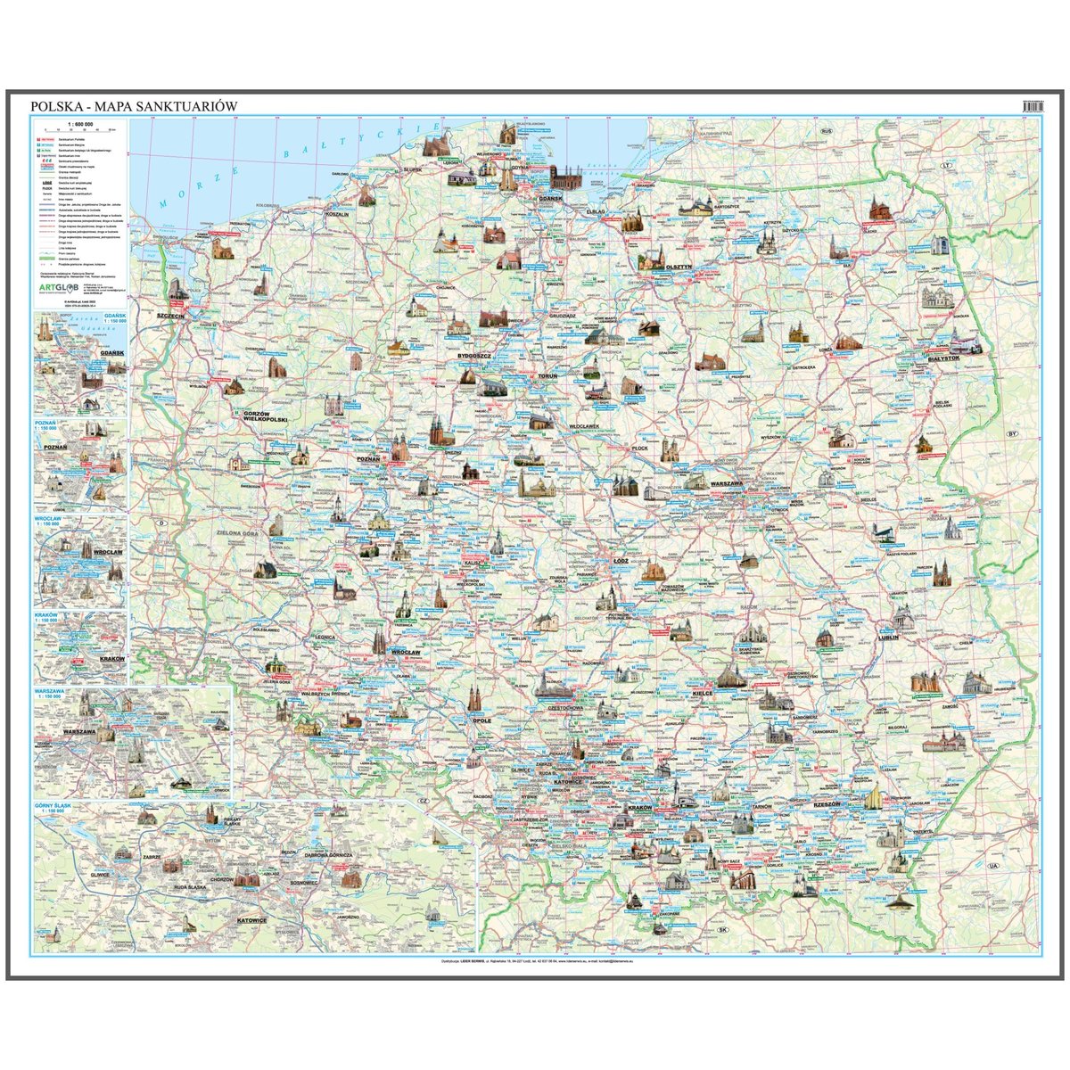 Zdjęcia - Gra planszowa Artglob Polska mapa ścienna sanktuariów na podkładzie do wpinania - pinboard, 1:60 