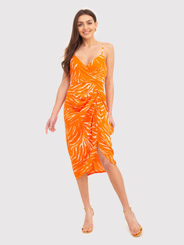 Pomarańczowa sukienka midi na cienkich ramiączkach DA1716 BLOOD ORANGE - Ax Paris
