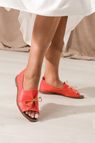 Pomarańczowe Sandały Skórzane Damskie Zabudowane Z Kokardą Produkt Polski Casu 2660-072-38