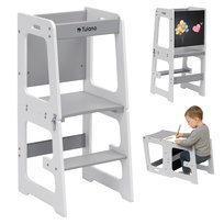 Pomocnik kuchenny dla dzieci 3w1 Tulano Mooby 35 White Grey, tablica do rysowania, Szary