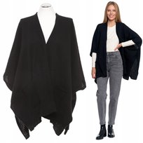 Ponczo Damskie Z Kieszeniami Stylowe Modne Klasyczne Jesień Zima Moraj Black