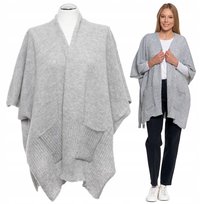 Ponczo Damskie Z Kieszeniami Stylowe Modne Klasyczne Jesień Zima Moraj Grey