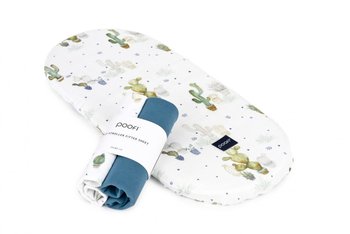 Poofi, Organic Tropical, Prześcieradło do wózka, Kaktusy i Denim - Poofi