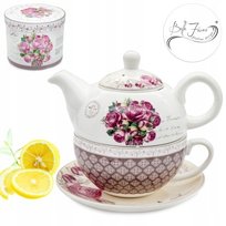 Porcelanowy Dzbanek 450ml z Filiżanką i Podstawką Elegancki Serwis Komplet BELLA FIORE