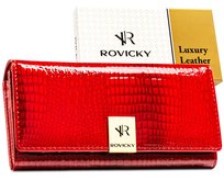 Portfel damski lakierowany ROVICKY rfid stop duży rozbudowany skórzany na zatrzask czerwony