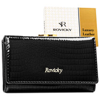 Portfel damski na bigiel ROVICKY skórzany lakierowany elegancki ochrona rfid stop czarny