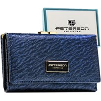 Portfel damski na karty granatowy PETERSON portmonetka na zatrzask i bigiel elegancki modny rfid stop Peterson
