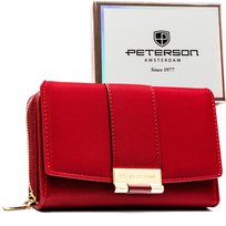 Portfel damski, PETERSON, czerwony, skóra ekologiczna, RFID