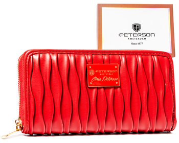 Portfel damski Peterson duży pikowany na suwak pojemna portmonetka na karty i gotówkę, czerwony - Peterson