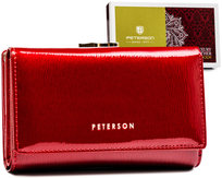 Portfel damski Peterson skórzany z ochroną RFID portmonetka na bigiel, czerwony 